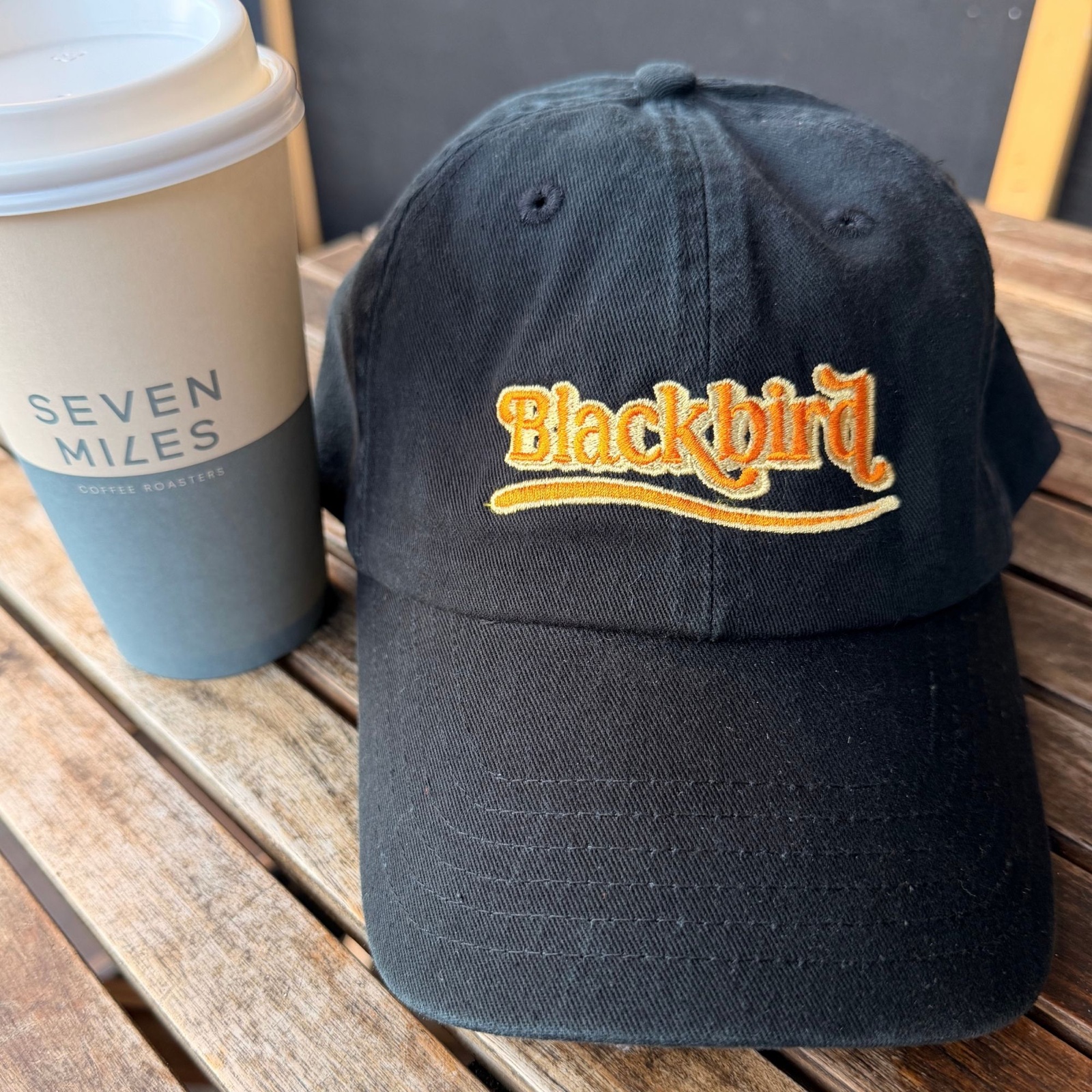 Black cap embroidered with the Blackbird name