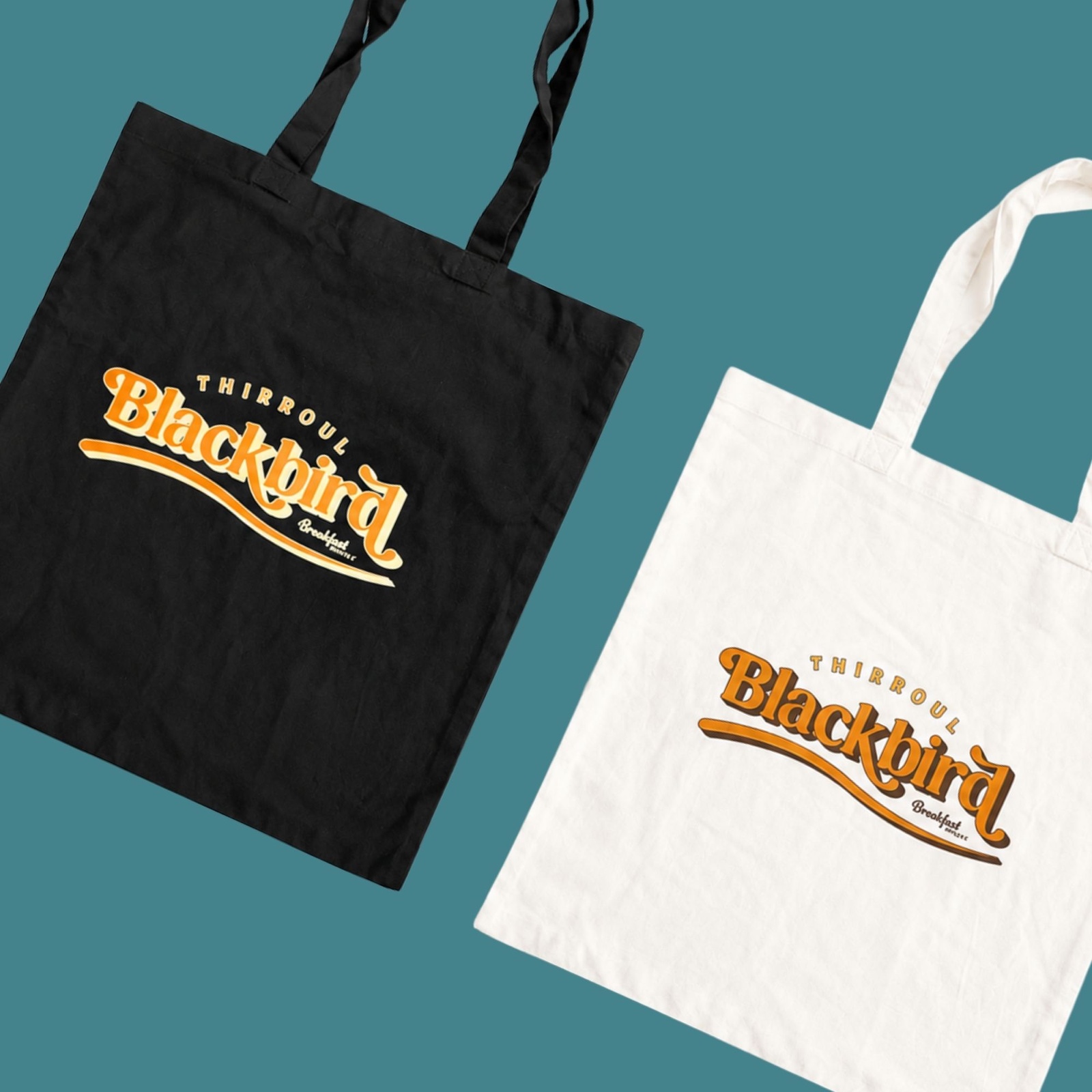 Black and white Blackbird tote bags